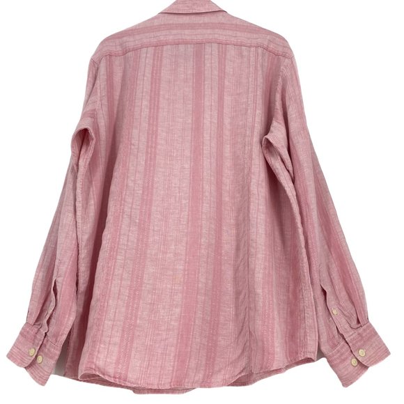 TASSO ELBA Pink Textured Stripe Linen Button Up Long Sleeve Shirt Size L - Picture 10 of 16